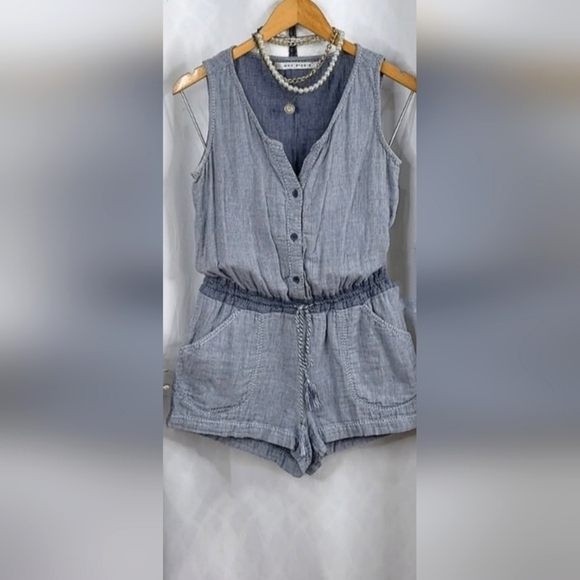 Nordstrom Rack Blue And White Sleeveless Button-Up Max Studio Romper 100% Cotton - Picture 1 of 9